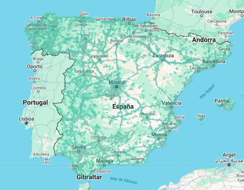 Mapa de cobertura 5G móvil de MásMóvil